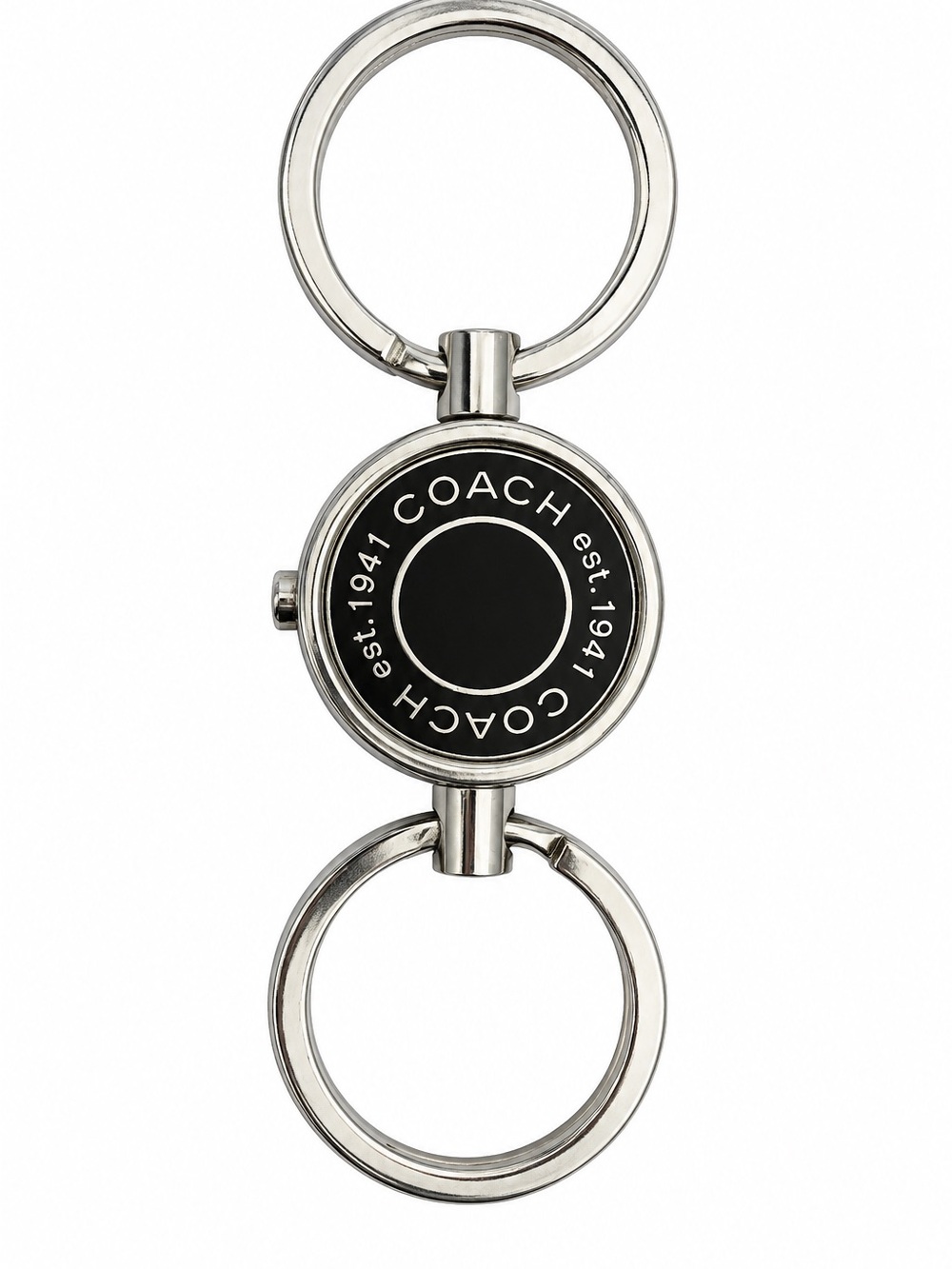 COACH Silver and Black Rotating Logo Key Ring